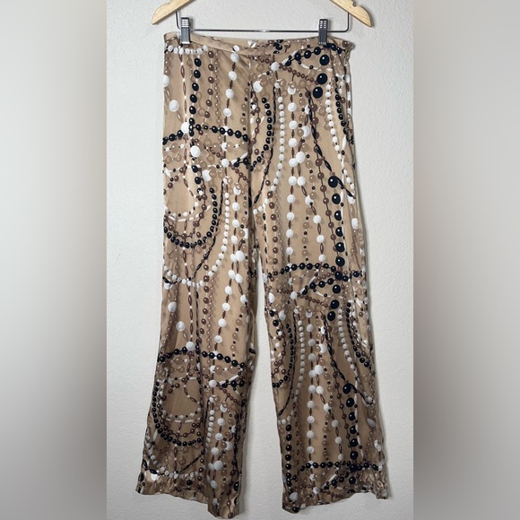 Trina Turk Silk Wide Leg Pant Pearl Bead Print Size 4 - Picture 1 of 9
